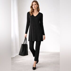 Eileen Fisher Black Silk Long Sleeve Tunic Dress Small